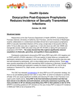 Health Update  Doxycycline Post-Exposure Prophylaxis  Reduces Incidenc